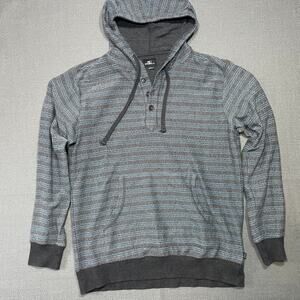 Oneill Hoodie Henley Mens Size Large Blue Striped Pullover Comfy Surf Staple
